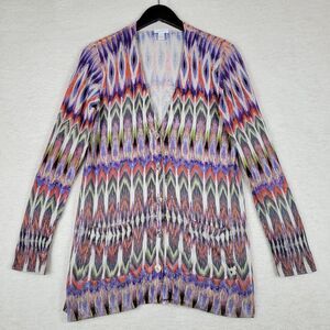 Chicos Cardigan Womens Small Red Purple Green Aztec Long Sleeve Button‎ Up